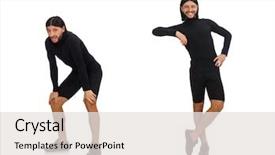  Presentation with adventure sports man - Slides with weight - young man doing sports isolated background and a  colored foreground