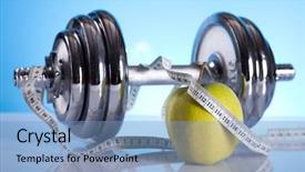  Presentation with dumbell - Slide deck enhanced with weight loss fitnes dumbell background and a light blue colored foreground