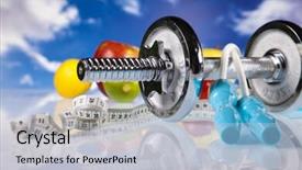  Presentation with dumbell - Colorful presentation theme enhanced with weight loss fitness and dumbell backdrop and a light gray colored foreground