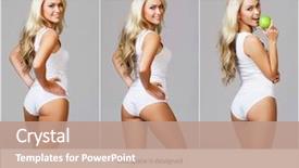  Presentation with healthy nutrition - Amazing PPT theme having fit and sporty girl in white underwear beautiful and healthy woman eating green apple over grey background sport fitness diet weight loss nutrition and healthcare concept set collection backdrop and a coral colored foreground