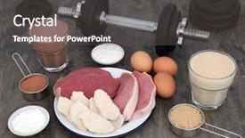  Presentation with food body - Slides consisting of weight training dumbbells and supplement background and a dark gray colored foreground