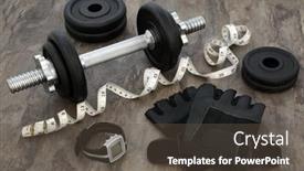  Presentation with measure equipment - Theme with weight-training-equipment-for-body background and a tawny brown colored foreground