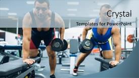  Presentation with weight lifting - Presentation design consisting of weightlifters doing exercise with dumbbell background and a light blue colored foreground