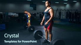  Presentation with exercise - Cool new presentation theme with weightlifting - two weightlifters doing exercise backdrop and a  colored foreground