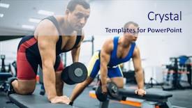  Presentation with exercise is medicine - Presentation theme having weightlifting - two weightlifters doing exercise background and a sky blue colored foreground