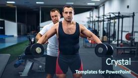  Presentation with exercise trainer - Amazing theme having weightlifting - weightlifter doing exercise under trainer backdrop and a ocean colored foreground