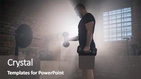  Presentation with active lifestyle - Slide set consisting of weightlifting - weightlifter flipping one-handed dumbbell background and a gray colored foreground