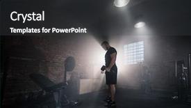  Presentation with cinematic - Audience pleasing PPT theme consisting of weightlifting - weightlifter flipping one-handed dumbbell backdrop and a dark gray colored foreground