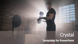  Presentation with active lifestyle - Slide set featuring weightlifting - weightlifter flipping one-handed dumbbell background and a gray colored foreground