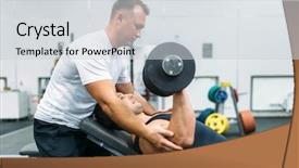  Presentation with exercise - Cool new PPT theme with weightlifting - weightlifter lies on bench exercise backdrop and a light gray colored foreground