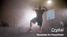  Presentation with training - Presentation design featuring weightlifting - weightlifter preparing for training fitness background and a gray colored foreground