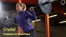  Presentation with lifting weights - Presentation theme enhanced with weightlifting - woman in gym lifting weights background and a tawny brown colored foreground