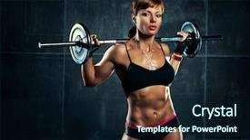  Presentation with weightlifting barbell - Presentation design featuring weightlifting - young sports woman with barbell background and a wine colored foreground