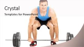  Presentation with weightlifting barbell - Beautiful presentation theme featuring weightlifting athlete lifting a barbell isolated on white background backdrop and a white colored foreground