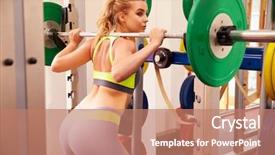  Presentation with weightlifting - Beautiful presentation design featuring woman weightlifting barbells backdrop and a coral colored foreground