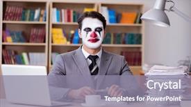  Presentation with clown - Audience pleasing slide set consisting of weird - clown businessman working backdrop and a gray colored foreground