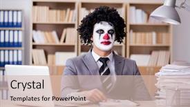  Presentation with clown - Cool new PPT theme with weird - clown businessman working backdrop and a soft green colored foreground