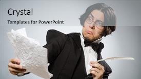  Presentation with funny - Slide deck consisting of weird - funny writer with quill background and a light gray colored foreground