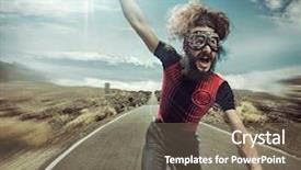  Presentation with cyclist - Colorful slide deck enhanced with weird - nerdy cyclist riding on high backdrop and a violet colored foreground