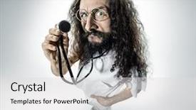  Presentation with eye doctor - Slides featuring weird - nerdy doctor in a fish-eye background and a light gray colored foreground