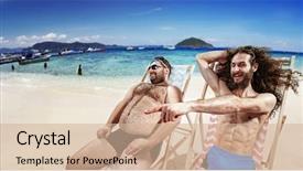  Presentation with funny - Presentation having weird - two funny guys on deckchair background and a soft green colored foreground