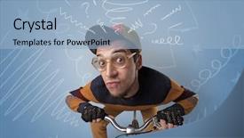  Presentation with doodle - Audience pleasing slide set consisting of weird - young foolish crazy rider backdrop and a light blue colored foreground