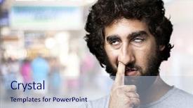  Presentation with nose - Beautiful theme featuring weird - young man with finger backdrop and a light blue colored foreground