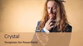  Presentation with smartphone - Audience pleasing presentation design consisting of weird businessman checking his smartphone backdrop and a coral colored foreground