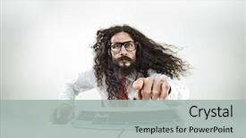  Presentation with geek - PPT theme having weird computer geek with keyboard background and a light gray colored foreground