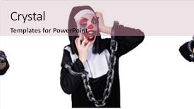  Presentation with nun - Beautiful presentation design featuring weird female nun with shackles backdrop and a coral colored foreground