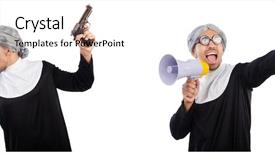  Presentation with nun - Slides with weird male nun with gun background and a cream colored foreground