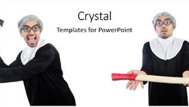  Presentation with nun - Slide deck featuring weird male nun with hatchet background and a white colored foreground