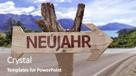  Presentation with new year streamer - PPT layouts enhanced with welcom 2016 - neujahr in german new year background and a coral colored foreground