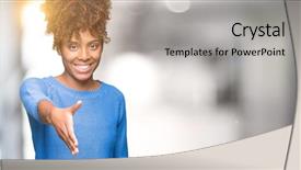  Presentation with african american business - Slide set featuring welcome - beautiful young african american woman background and a light gray colored foreground