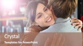  Presentation with happy young student girl holding - Presentation design consisting of welcome - brunette girl happy to see background and a coral colored foreground