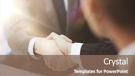  Presentation with shaking hands - Colorful slides enhanced with welcome - businesss and office concept backdrop and a violet colored foreground