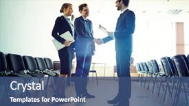  Presentation with speaker - Colorful slides enhanced with welcome - congratualting speaker after the conference backdrop and a ocean colored foreground