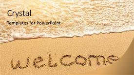  Presentation with welcome - Amazing slide deck having welcome - drawn on beach sand backdrop and a lemonade colored foreground