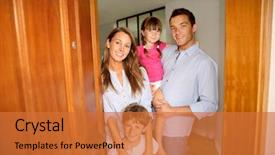  Presentation with welcome - Cool new theme with welcome - family standing on the entrance backdrop and a red colored foreground