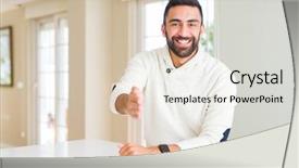 Presentation with home based business - Presentation enhanced with welcome - handsome hispanic man wearing casual background and a light gray colored foreground