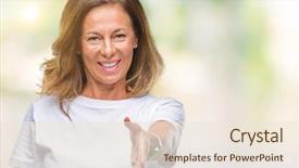  Presentation with friendly - Theme featuring welcome - middle age senior hispanic woman background and a lemonade colored foreground