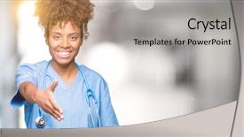  Presentation with african american in computer lab business - Audience pleasing slide set consisting of welcome - young african american doctor woman backdrop and a light gray colored foreground