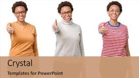  Presentation with african american business - PPT theme consisting of welcome - young african american woman background and a coral colored foreground