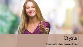  Presentation with elegant - Cool new presentation design with welcome - young beautiful blonde elegant woman backdrop and a coral colored foreground
