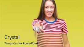  Presentation with beautiful midnight sun over - Slide deck with welcome - young caucasian beautiful woman background and a yellow colored foreground