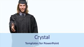  Presentation with long hair man - PPT layouts with welcome - young handsome graduated man background and a sky blue colored foreground