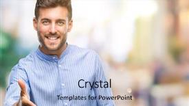  Presentation with isolated paw prints over white - Cool new PPT theme with welcome - young handsome man over isolated backdrop and a light blue colored foreground