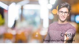  Presentation with elegant man in glasses optics - Audience pleasing slide deck consisting of welcome - young handsome man wearing glasses backdrop and a  colored foreground