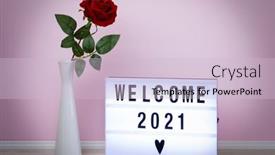  Presentation with pink rose - Slide set having welcome-2021-message-written background and a lemonade colored foreground