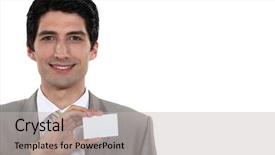  Presentation with business card - Cool new presentation with welcome address - businessman holding up his business backdrop and a  colored foreground